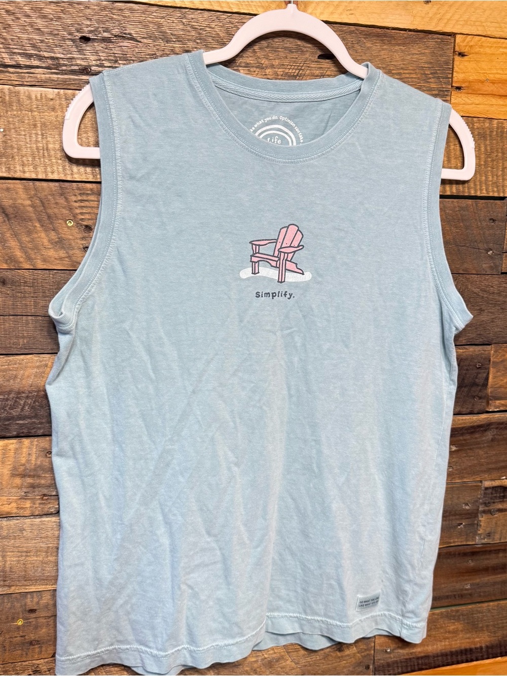 Life Is Good Womens Medium Green Simplify Beach Vacation Cotton Tank Top
